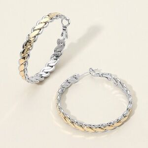 14K Gold Plated Two Tone Braided Hoop Earrings